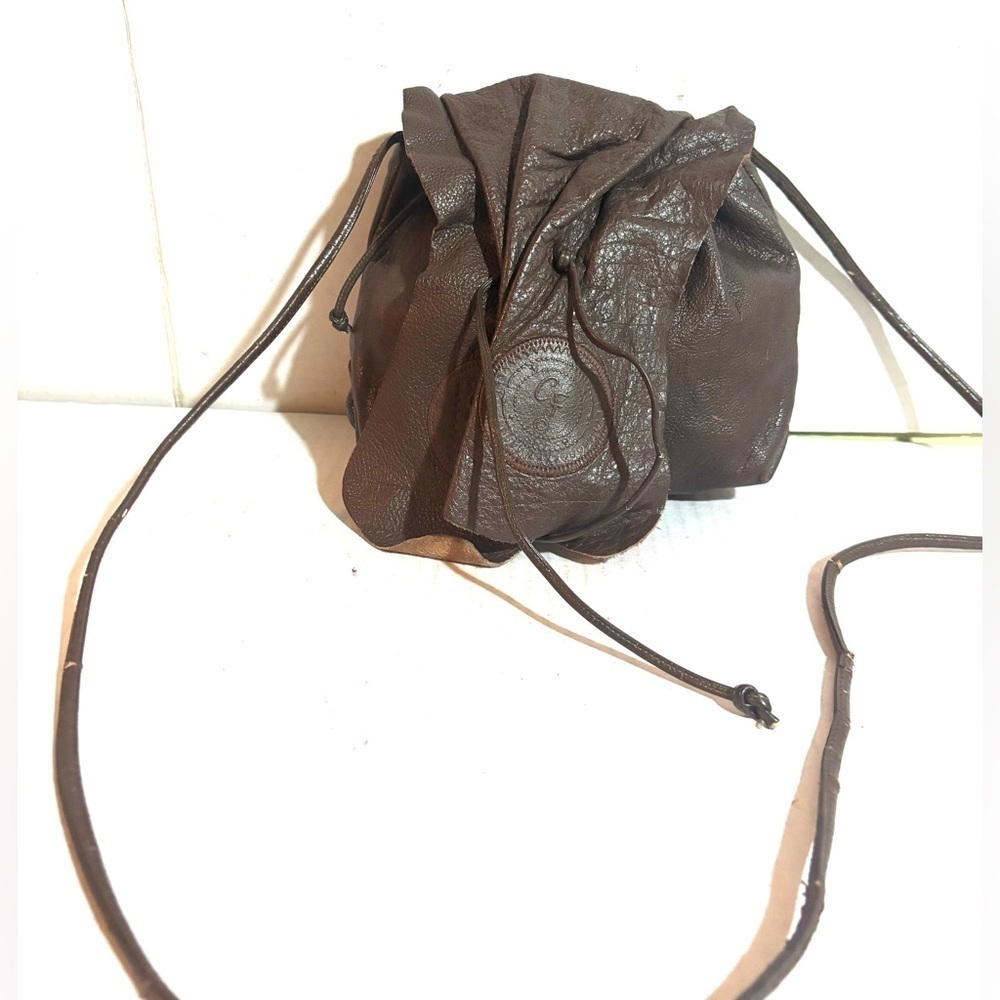 Carlos falchi brown Earthy  Leather Crossbody Bag with Drawstring Closure